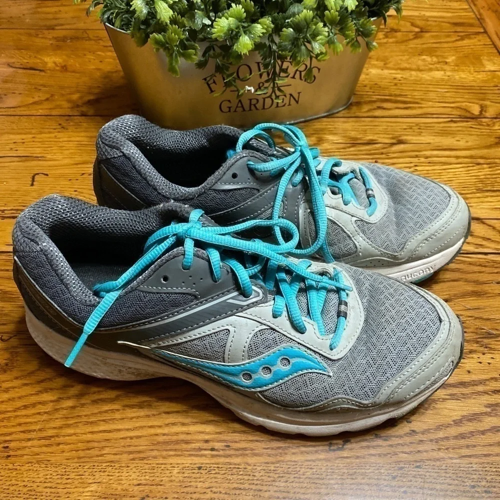 𝅺saucony Grid Cohesion SZ-9.5 Shoes Grey/Teal/White